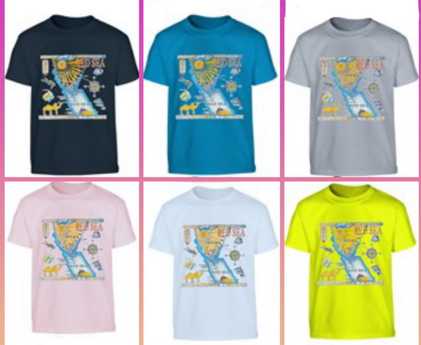 T-Shirt Red Sea Map Printed On It Size: 16 Children