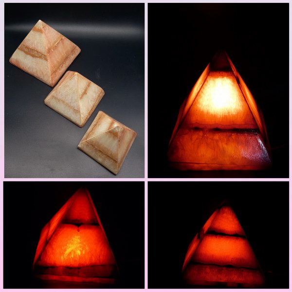 Red Lamps Three Pyramids Set Alabaster