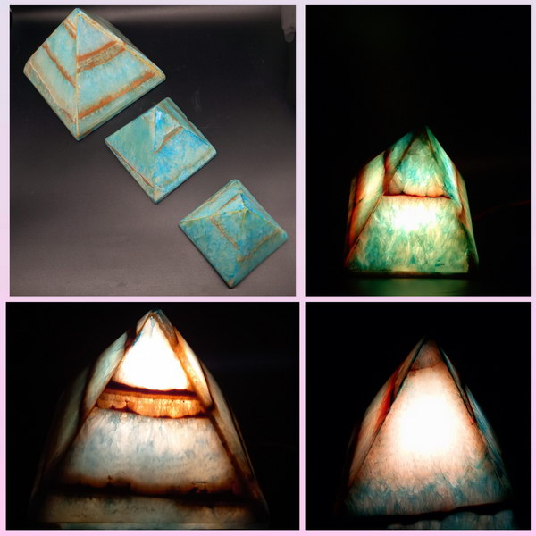 Blue Lamps Three Pyramids Set Alabaster