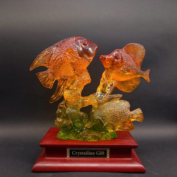 Hand Carved Amber 3 Fish Figurine