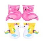 Inflatable unicorn and flamingo arm bands for kids swimming safety