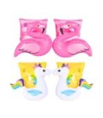 Inflatable unicorn and flamingo arm bands for kids swimming safety