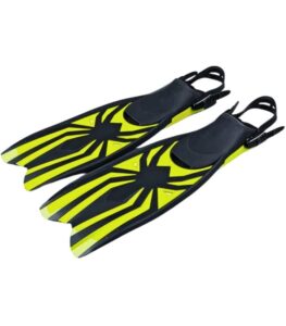 Fins with adjustable straps, non-slip sole, and hydrodynamic blade