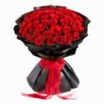 Elegant Red Rose Flower Bouquet – 31 Roses Wrapped in Black Paper