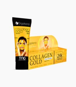 Gold Collagen Mask to her face for hydration and anti-aging.