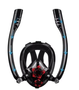 Double tube full-face snorkeling mask with panoramic lens