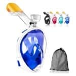 Full face snorkel mask with dry-top system and anti-fog 180° view