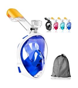 Full face snorkel mask with dry-top system and anti-fog 180° view