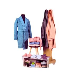 SIGMA Bathrobe Set Slippers and Belt Laid Out Neatly