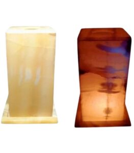 Handcrafted square alabaster lamp on a wooden table