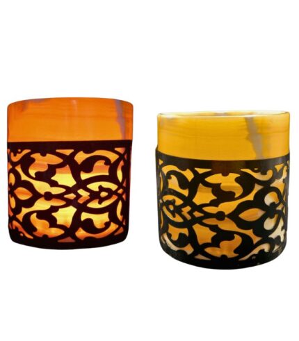 Glowing Alabaster Candle Holder with Candle Inside