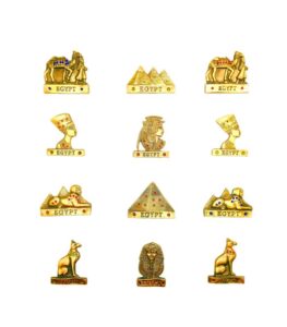 Set of 12 gold pharaonic fridge magnets with ancient Egyptian symbols