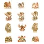 Set of 12 Pharaonic Bronze Metal Magnets Handmade in Egypt