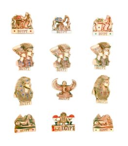 Set of 12 Pharaonic Bronze Metal Magnets Handmade in Egypt