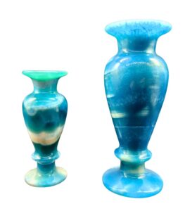 Front view of Blue Alabaster Vase handmade in Egypt