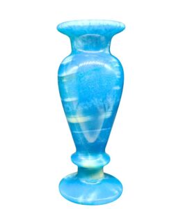 Side angle of handcrafted Egyptian Blue Alabaster Vase