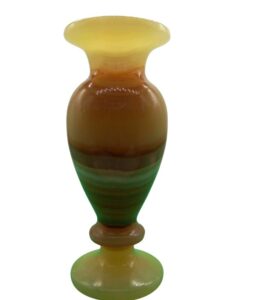 Side angle of natural alabaster vase from Egypt