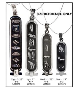 Personalized silver Egyptian cartouche pendant front view