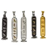 Side view of engraved Egyptian cartouche pendant