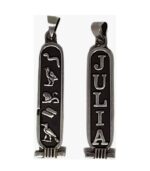Personalized sterling silver Egyptian cartouche pendant with black oxidized finish