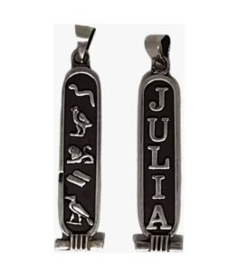 Personalized sterling silver Egyptian cartouche pendant with black oxidized finish