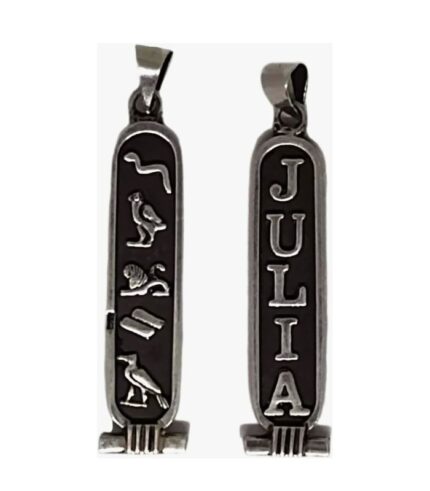 Personalized sterling silver Egyptian cartouche pendant with black oxidized finish
