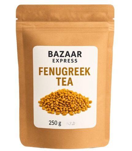 Organic fenugreek seeds in a wooden bowl used for herbal tea