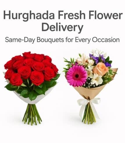 Same-day flower delivery service in Hurghada featuring fresh roses and mixed bouquets