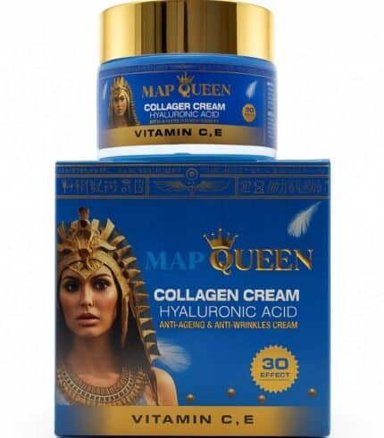 Map Queen Collagen Cream jar with hyaluronic acid and vitamin C for anti-aging