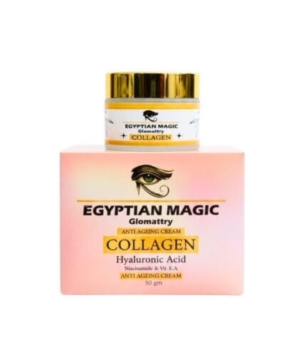 Luxury Egyptian Magic Collagen Cream 50ml label showing elite professional anti-aging ingredients and luxury benefits