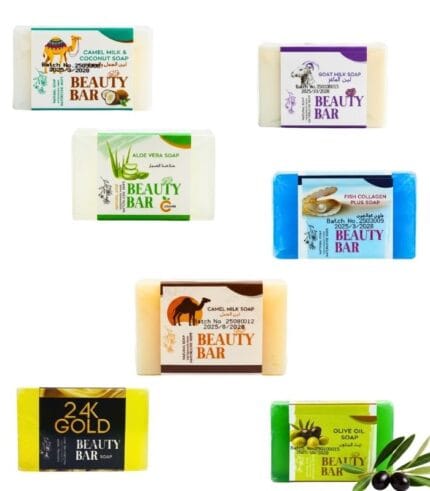 Luxury Beauty Bar Soap Collection – premium professional-grade cleansing bars including luxury camel milk, coconut, olive oil, fish collagen, aloe vera, 24K gold and goat milk soap