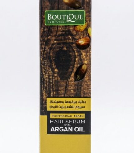 Boutique Perfumes Argan Repair Serum box on white background, 125ml professional hair serum with Argan Oil